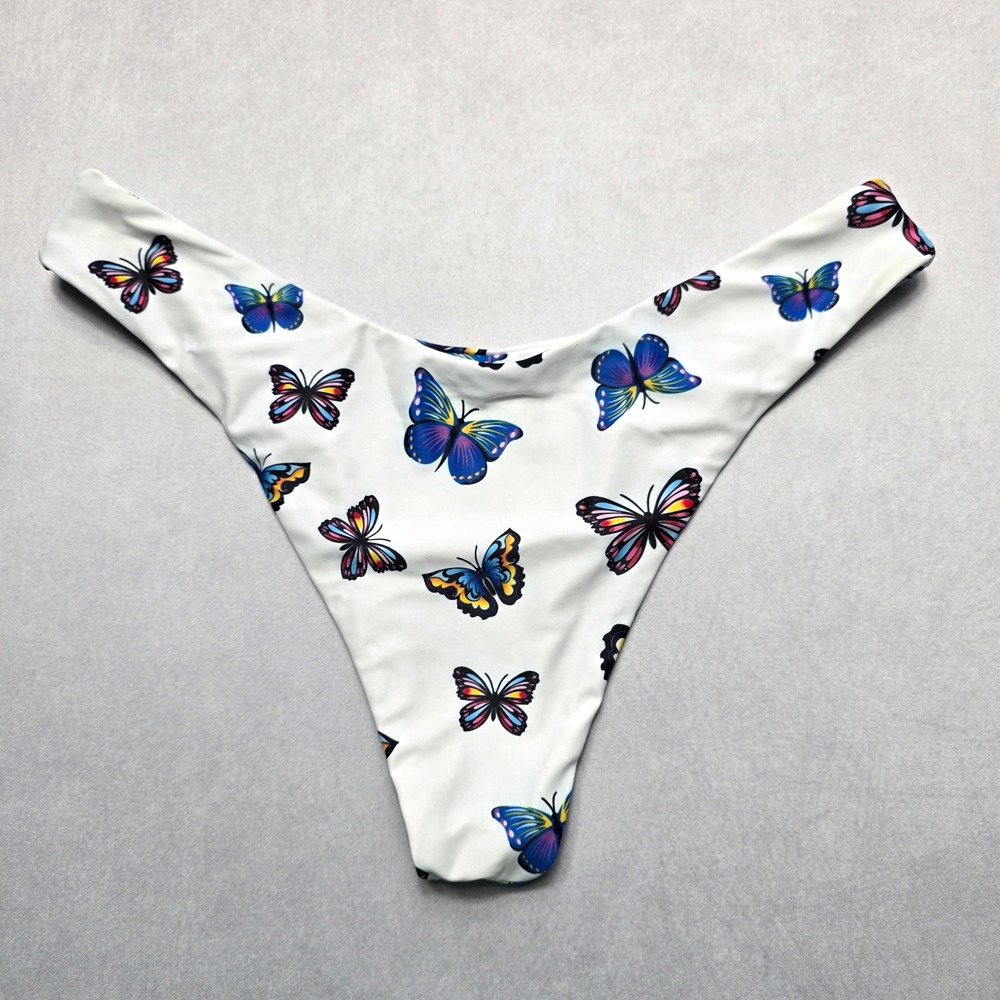 Zaful White Butterfly Thong Swim Beach Cheeky Flirty Boho‎ Bikini Bottom L Large